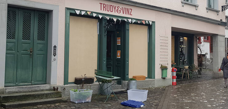Beim Geschäft Trudy&Vinz wurde das Schaufenster zerstört und Pflanzen umgeworfen. (Bild: TELE TOP/Philipp Rahm)