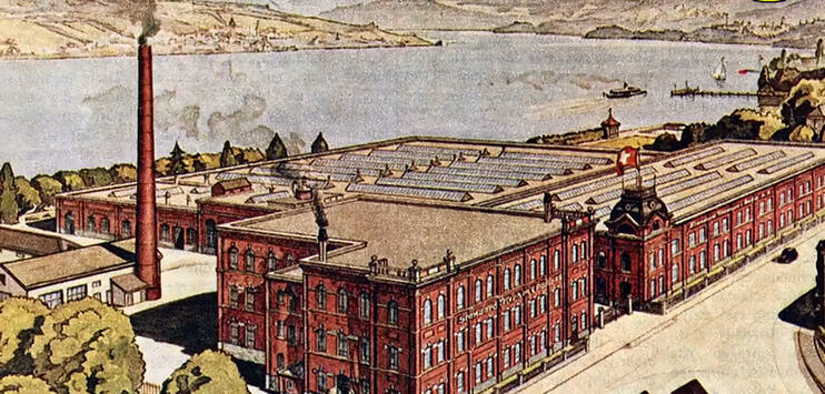 Im späten 19. Jahrhundert zieht eine Seidenspinnerei im roten Fabrikgebäude am Seeufer ein. (Screenshot TELE TOP)