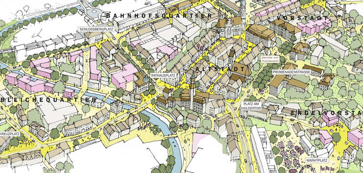 Der Frauenfelder Stadtrat will knapp 500'000 Franken in die Aufwertung der Innenstadt investieren. So soll sie im Jahr 2030 aussehen.(Screenshot: stadtentwicklung-frauenfeld.ch)